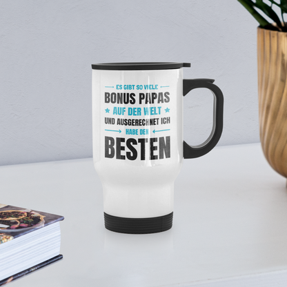 Thermobecher mit Tragegriff "Es gibt so viele Bonus Papas auf der Welt und ausgerechnet ich habe den besten" - Weiß