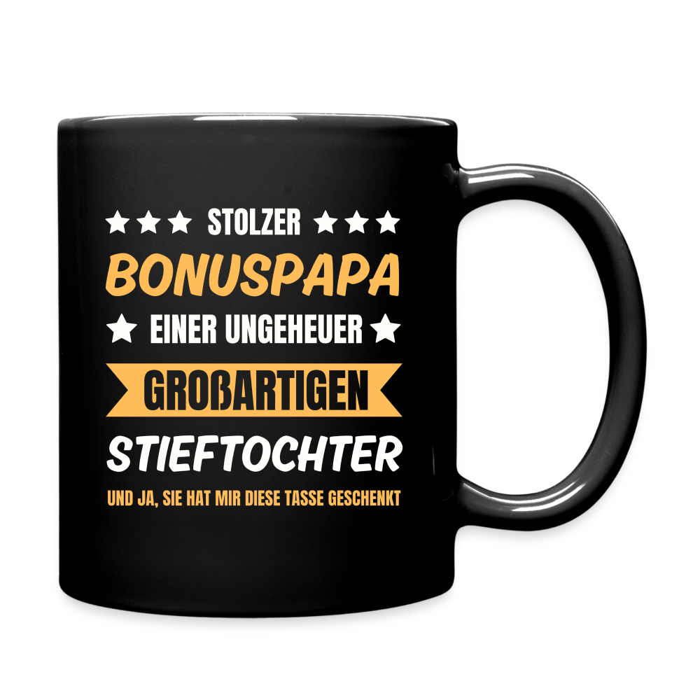 Tasse "Stolzer Bonuspapa einer großartigen Stieftochter" - Schwarz