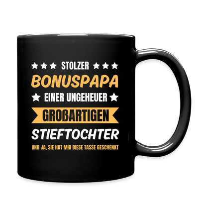 Tasse "Stolzer Bonuspapa einer großartigen Stieftochter" - Schwarz