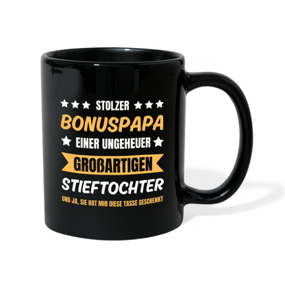 Tasse "Stolzer Bonuspapa einer großartigen Stieftochter" - Schwarz
