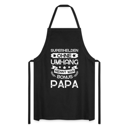 Kochschürze "Superhelden ohne Umhang nennt man Bonus Papa" - Schwarz