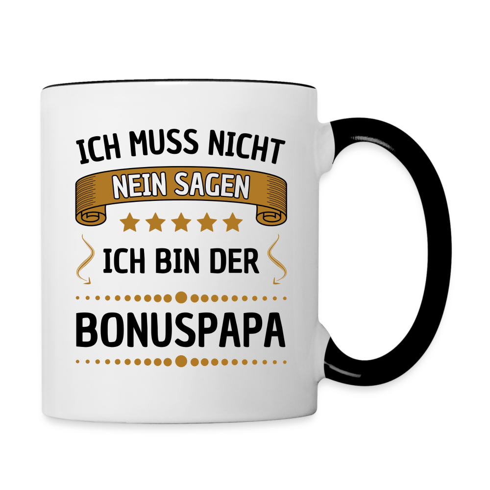 Tasse "Ich muss nicht nein sagen, ich bin der Bonuspapa" - Weiß/Schwarz