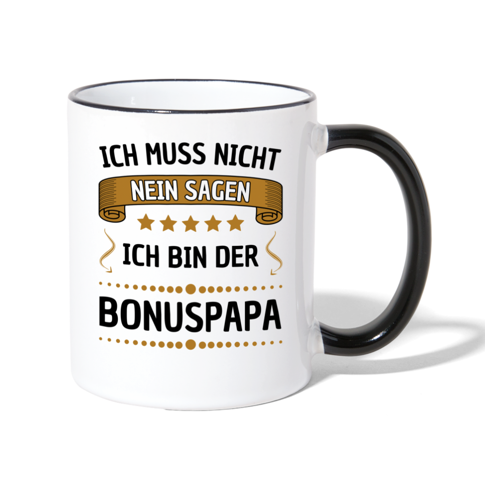 Tasse "Ich muss nicht nein sagen, ich bin der Bonuspapa" - Weiß/Schwarz