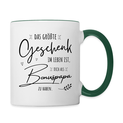 Tasse "Das größte Geschenk im Leben ist, dich als Bonuspapa zu haben" - Weiß/Dunkelgrün