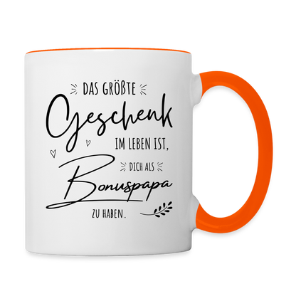 Tasse "Das größte Geschenk im Leben ist, dich als Bonuspapa zu haben" - Weiß/Orange