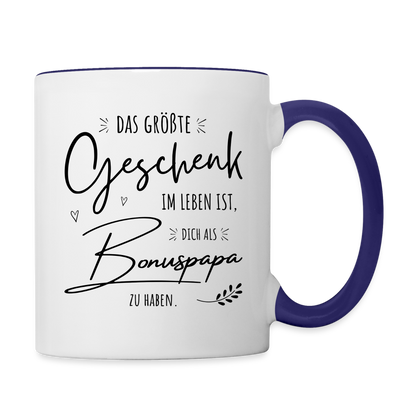 Tasse "Das größte Geschenk im Leben ist, dich als Bonuspapa zu haben" - Weiß/Kobaltblau