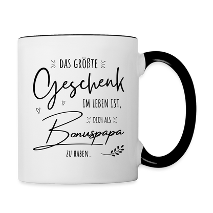Tasse "Das größte Geschenk im Leben ist, dich als Bonuspapa zu haben" - Weiß/Schwarz