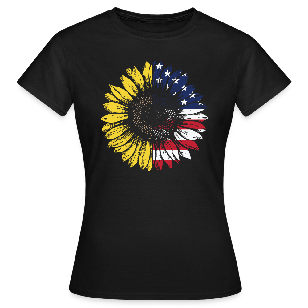 Frauen T-Shirt "USA im Blumen-Stil" - Schwarz