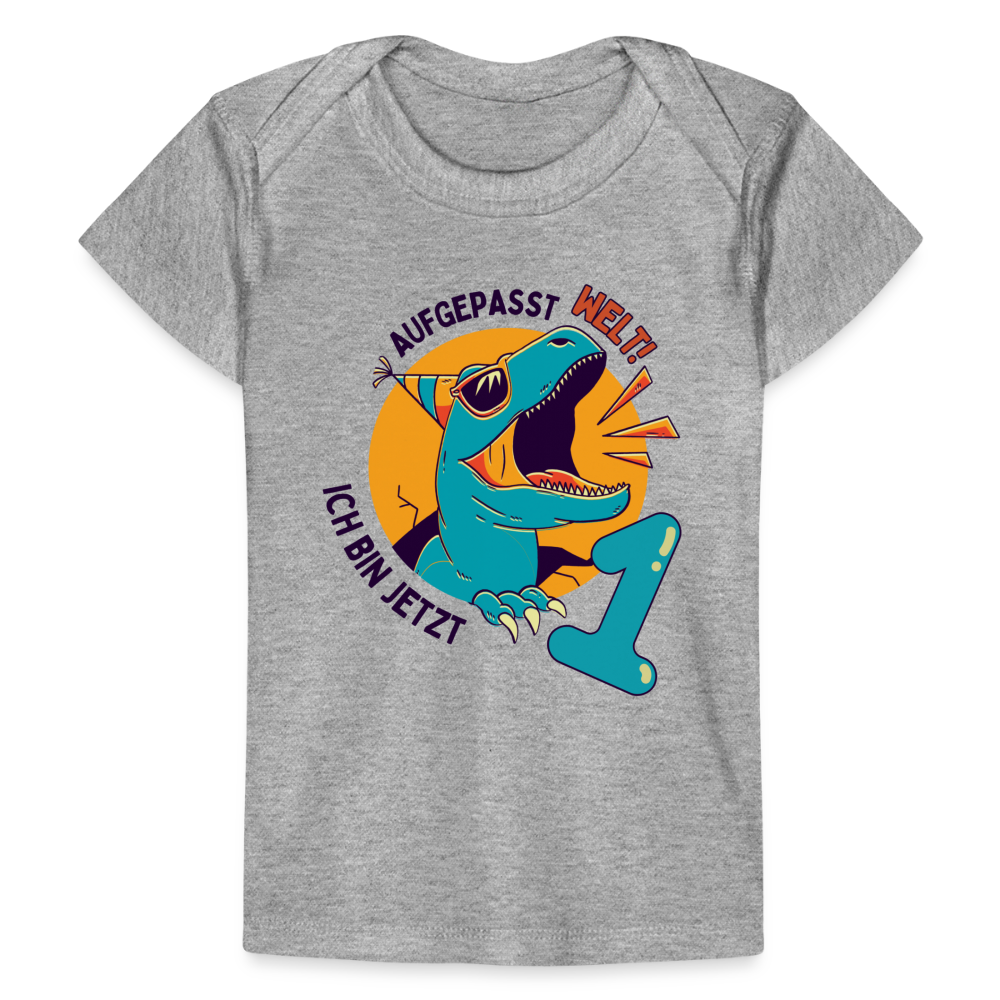Baby Bio-T-Shirt "Aufgepasst Welt! Ich bin jetzt 1" - Grau meliert