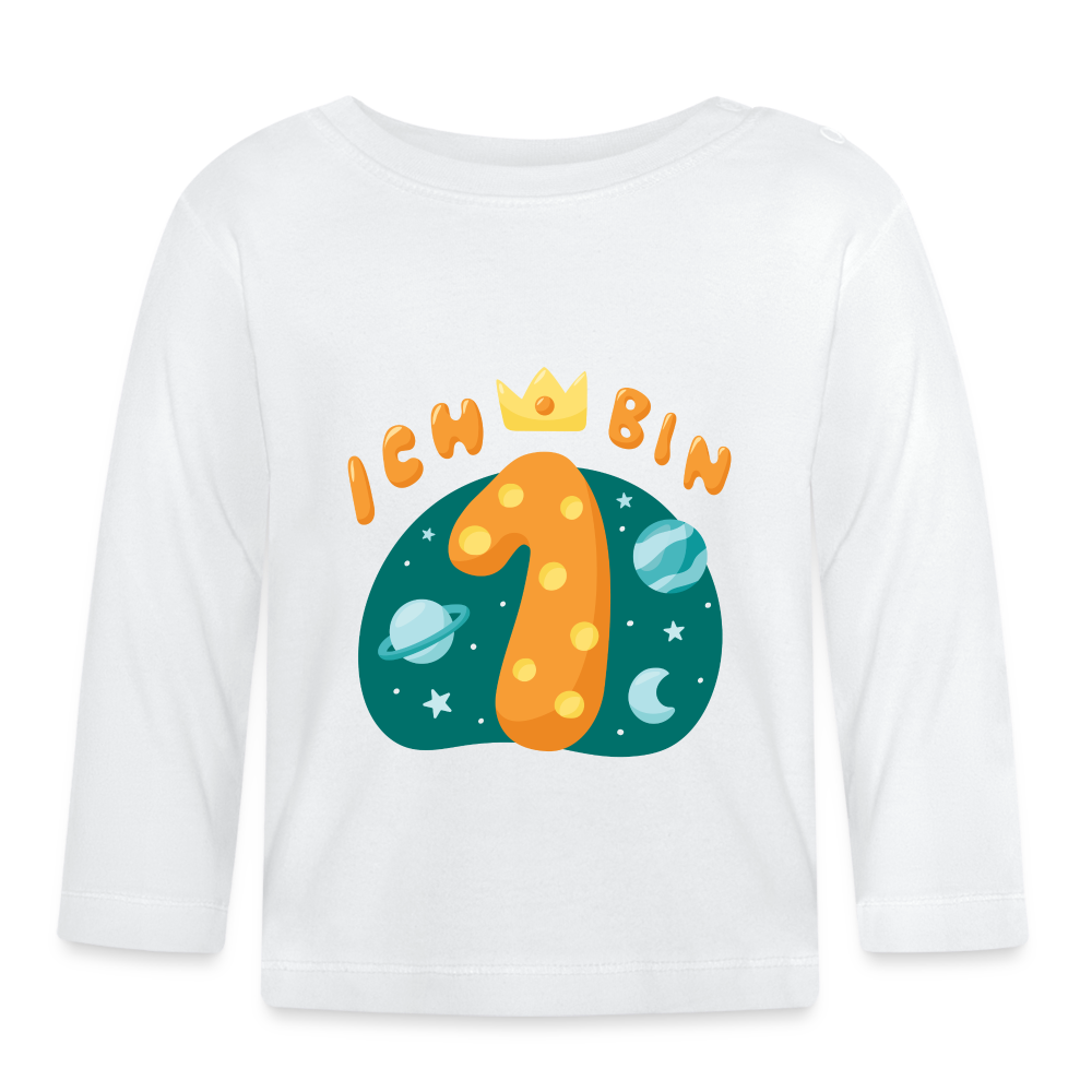 Baby Langarmshirt "Ich bin 1" (Weltraum-Motiv) - Weiß