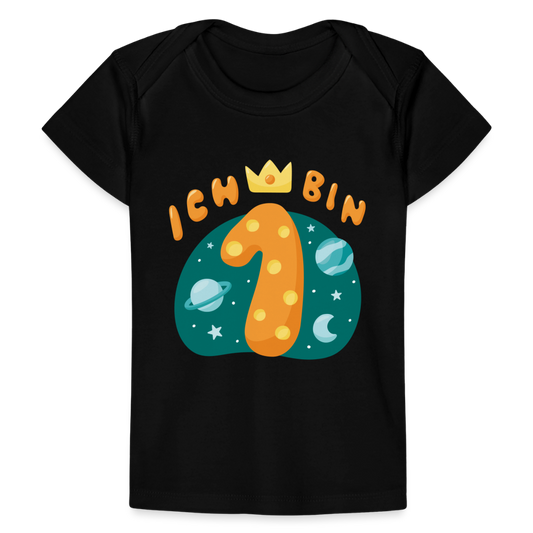 Baby Bio-T-Shirt "Ich bin 1" (Weltraum-Motiv) - Schwarz