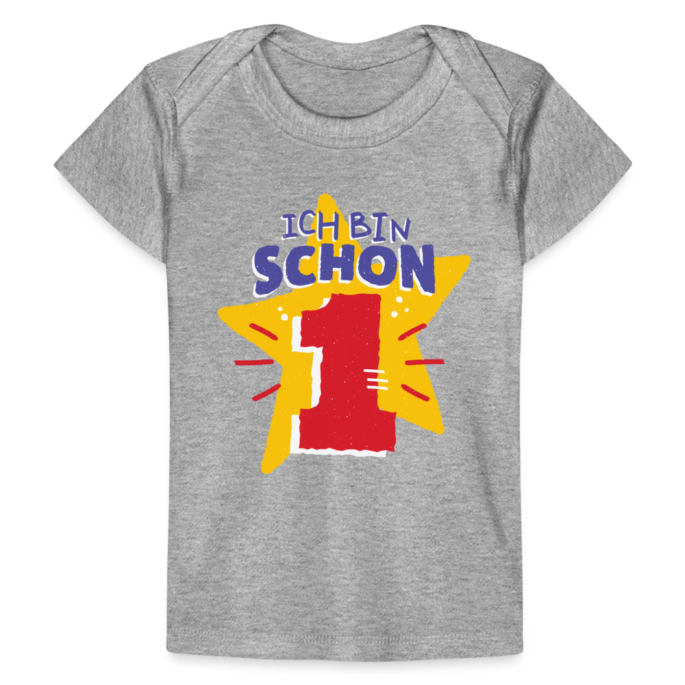 Baby Bio-T-Shirt "Ich bin schon 1" (Sternen-Motiv) - Grau meliert