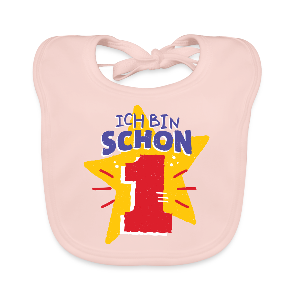 Baby Bio-Lätzchen "Ich bin schon 1" (Sternen-Motiv) - Rose