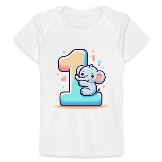 Baby Bio-T-Shirt "Elefant umarmt die 1" - Weiß