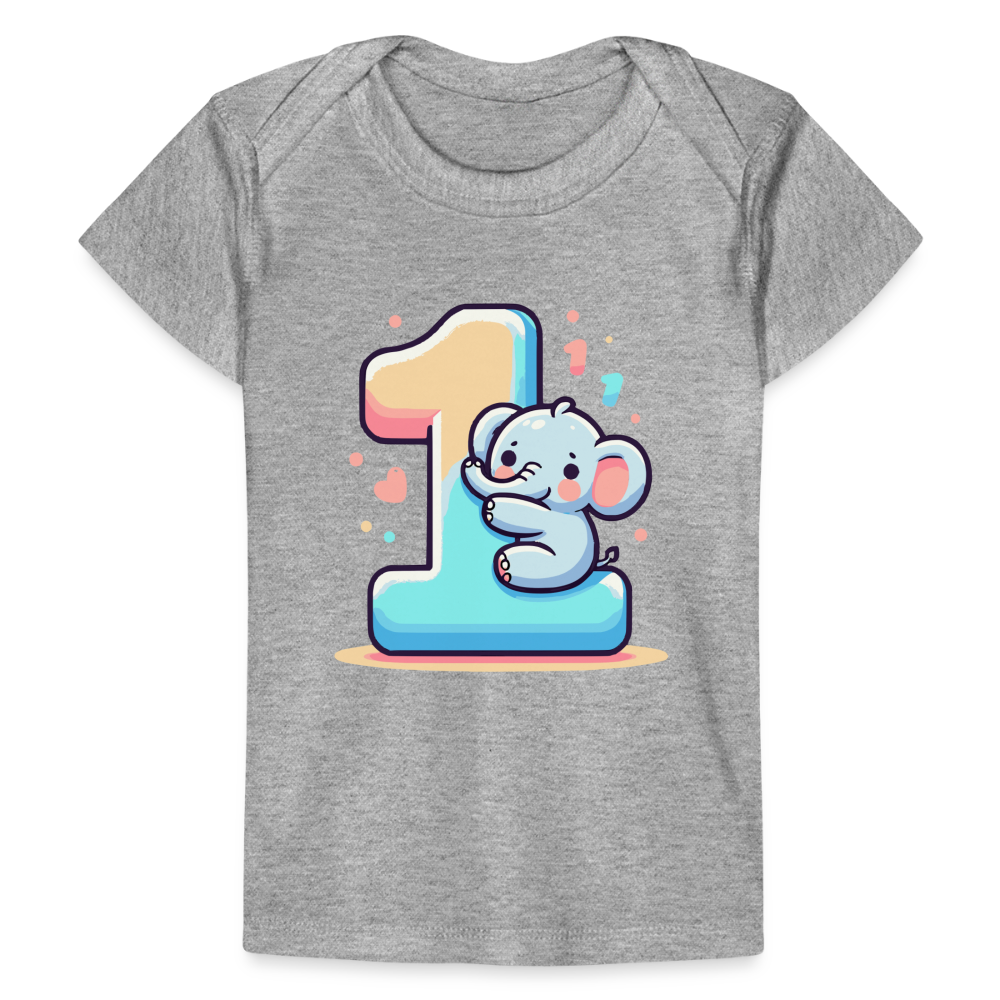 Baby Bio-T-Shirt "Elefant umarmt die 1" - Grau meliert