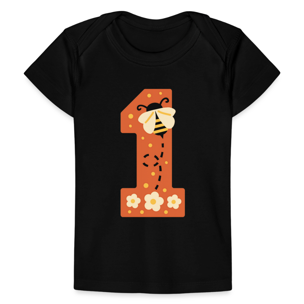 Baby Bio-T-Shirt "1. Geburtstag" (Niedliche Biene) - Schwarz