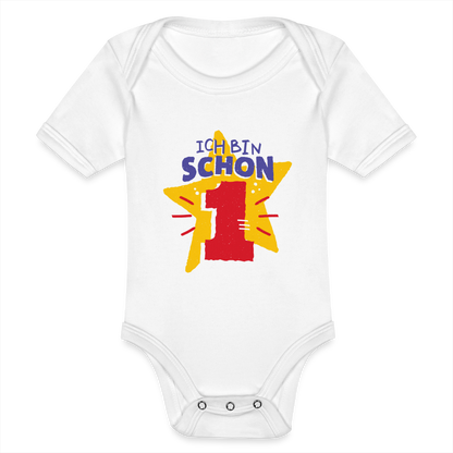 Baby Bio-Kurzarm-Body "Ich bin schon 1" (Sternen-Motiv) - Weiß