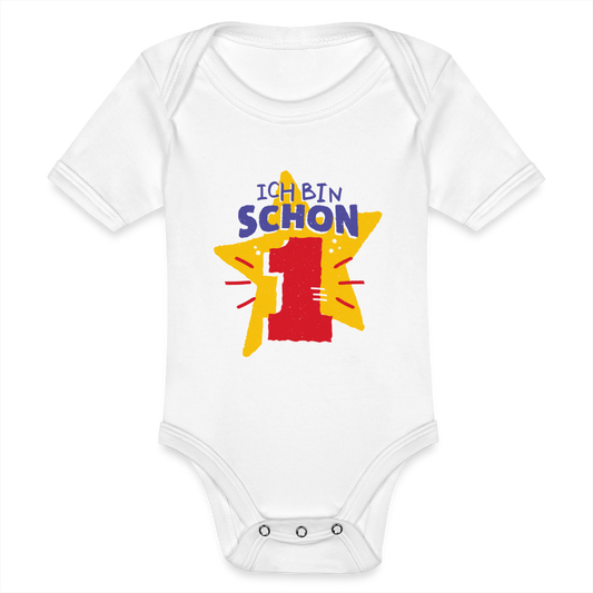 Baby Bio-Kurzarm-Body "Ich bin schon 1" (Sternen-Motiv) - Weiß