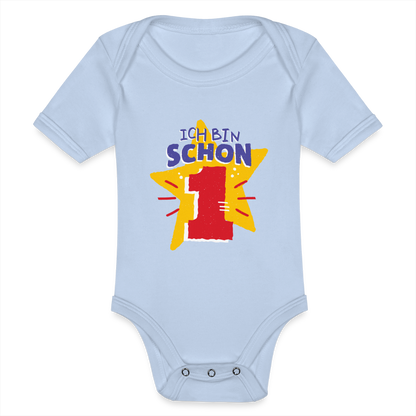 Baby Bio-Kurzarm-Body "Ich bin schon 1" (Sternen-Motiv) - Sky