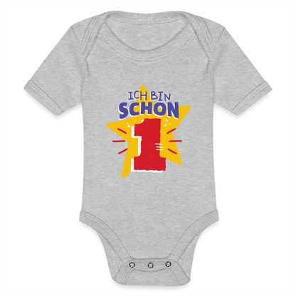 Baby Bio-Kurzarm-Body "Ich bin schon 1" (Sternen-Motiv) - Grau meliert