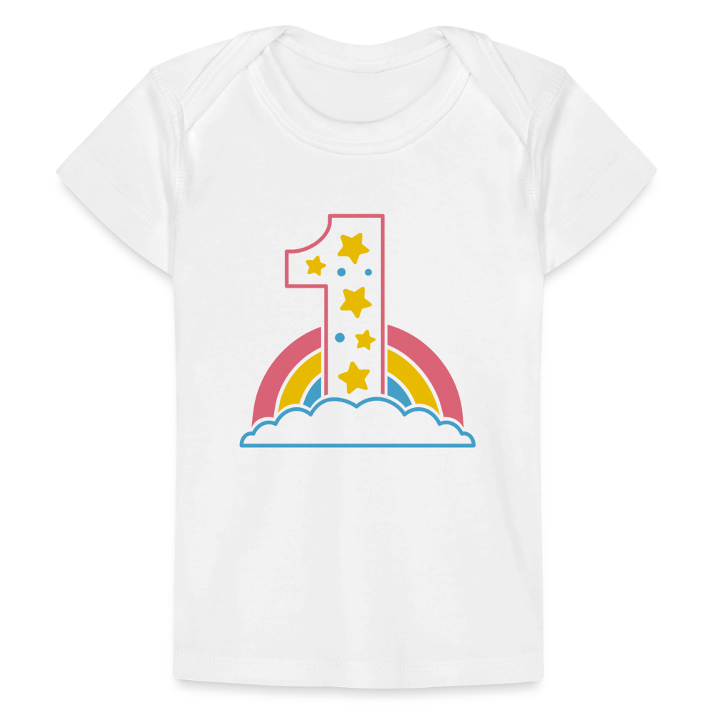 Baby Bio-T-Shirt "1 mit Regenbogen und Wolken" - Weiß