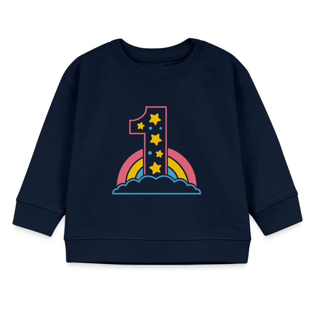 Geburtstagspullover "1 mit Regenbogen und Wolken" - Navy