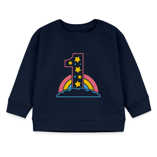 Geburtstagspullover "1 mit Regenbogen und Wolken" - Navy