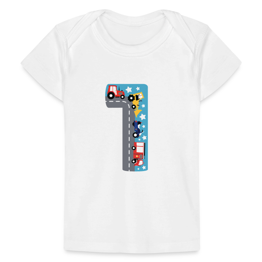 Baby Bio-T-Shirt "1 mit Traktoren" - Weiß