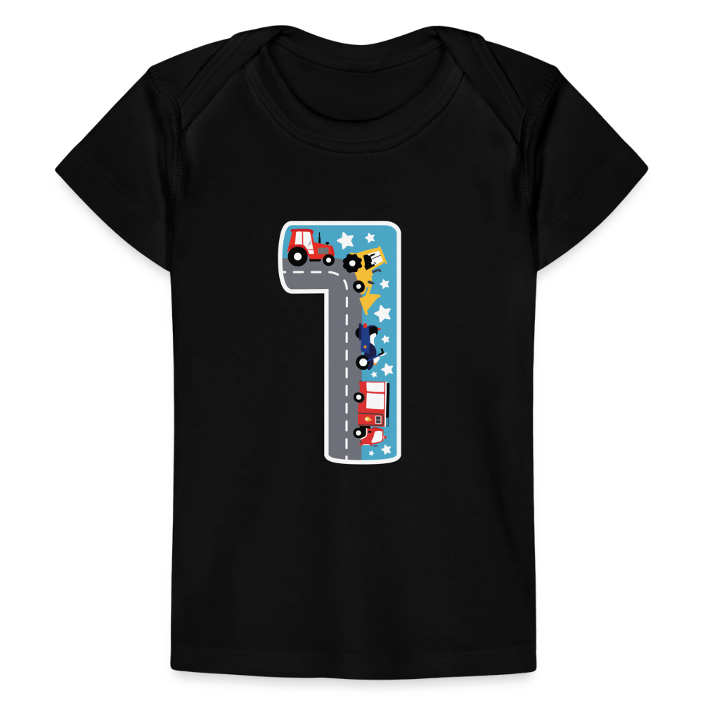 Baby Bio-T-Shirt "1 mit Traktoren" - Schwarz