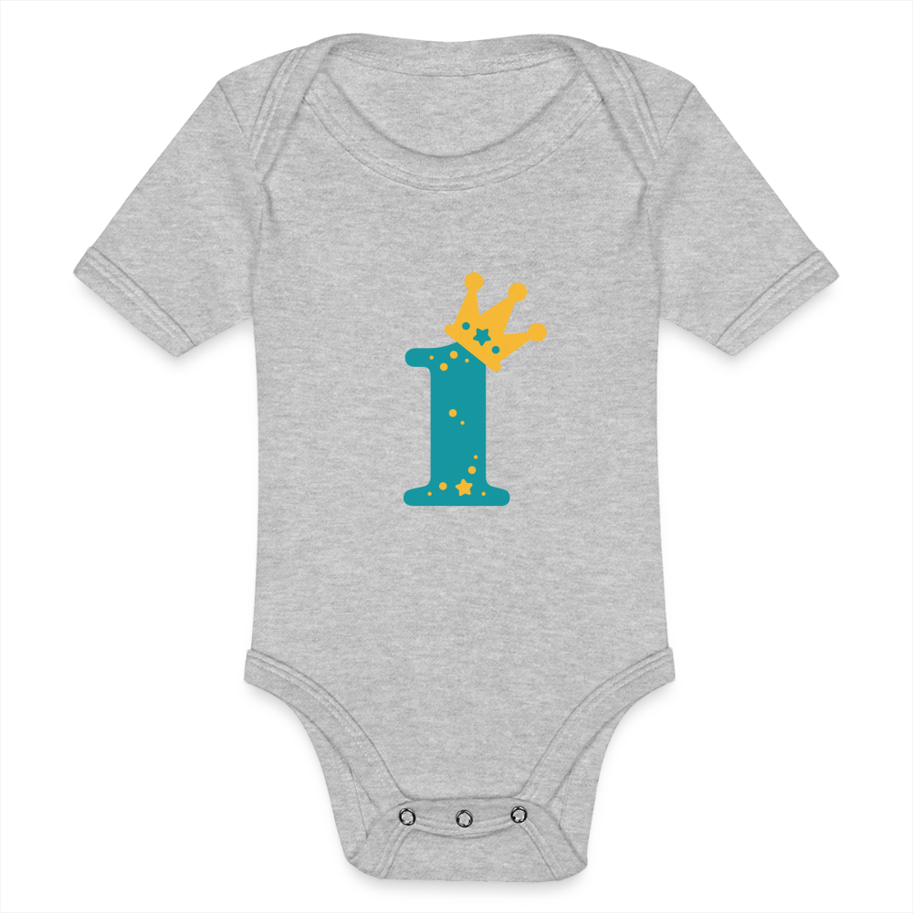 Baby Bio-Kurzarm-Body "Blaue 1 mit Krone" - Grau meliert