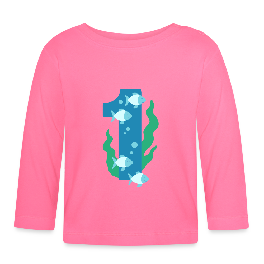 Baby Langarmshirt "1 mit Fischen" - Azalea