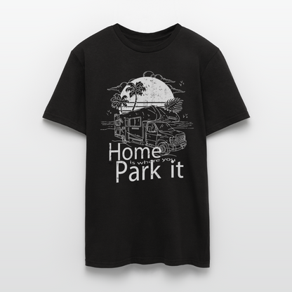 Männer T-Shirt "Home is where you park it" (handgezeichnete Version) - Schwarz