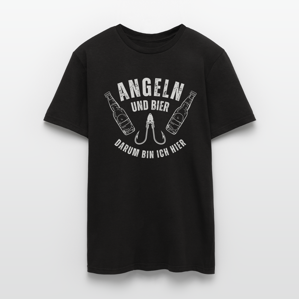 Angel T Shirt Herren mit lustigem Spruch Angeln und Bier darum bin ich hier