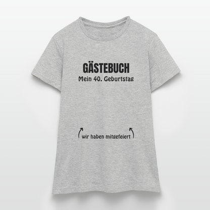 Gästebuch T-Shirt für Frauen "40. Geburtstag" - Grau meliert