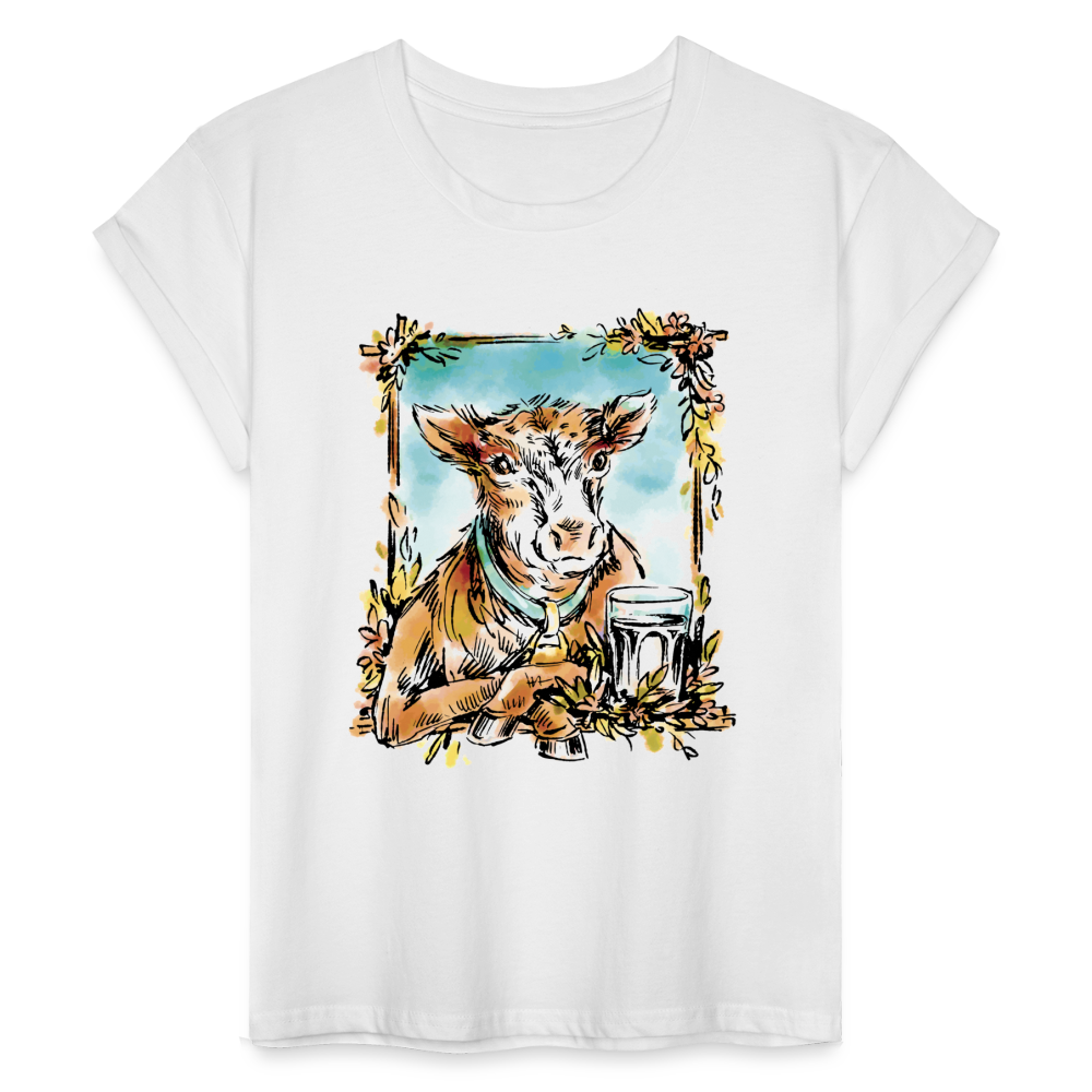 Frauen Oversize T-Shirt "Kuh Portrait" - Weiß