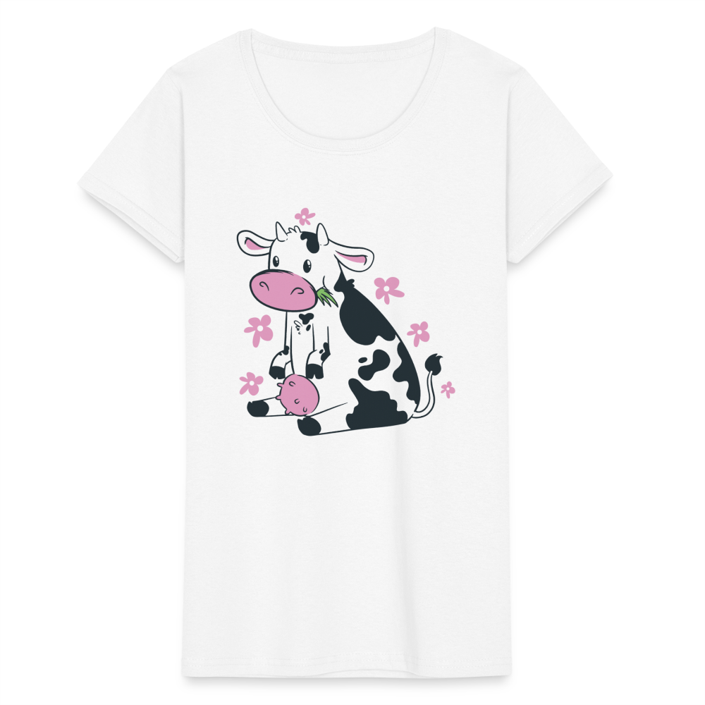 Frauen T-Shirt "Niedliche Kuh frisst Gras" - Weiß