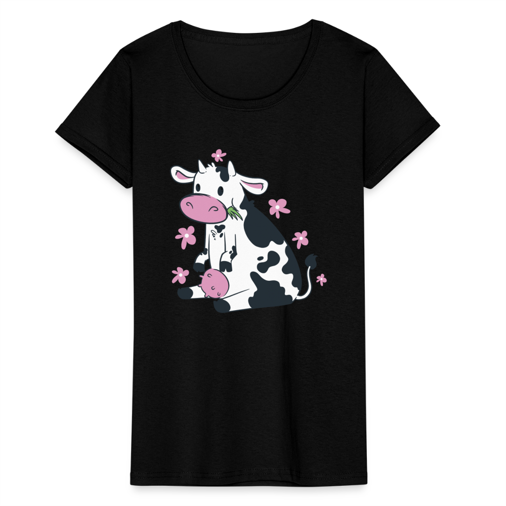 Frauen T-Shirt "Niedliche Kuh frisst Gras" - Schwarz