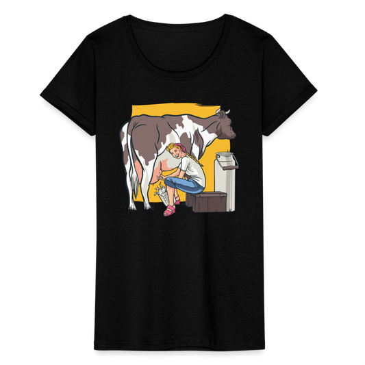 Frauen Bio T-Shirt "Frau mit Kuh" - Schwarz