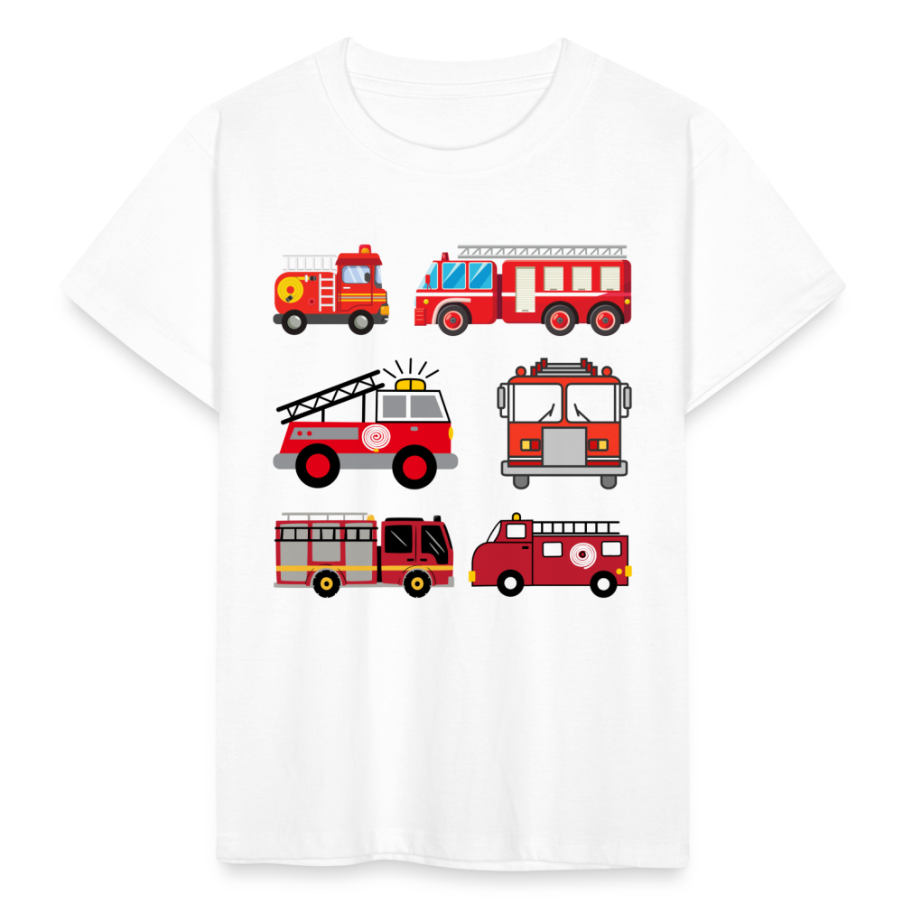 Kinder T-Shirt "6 Feuerwehr Autos" - Weiß