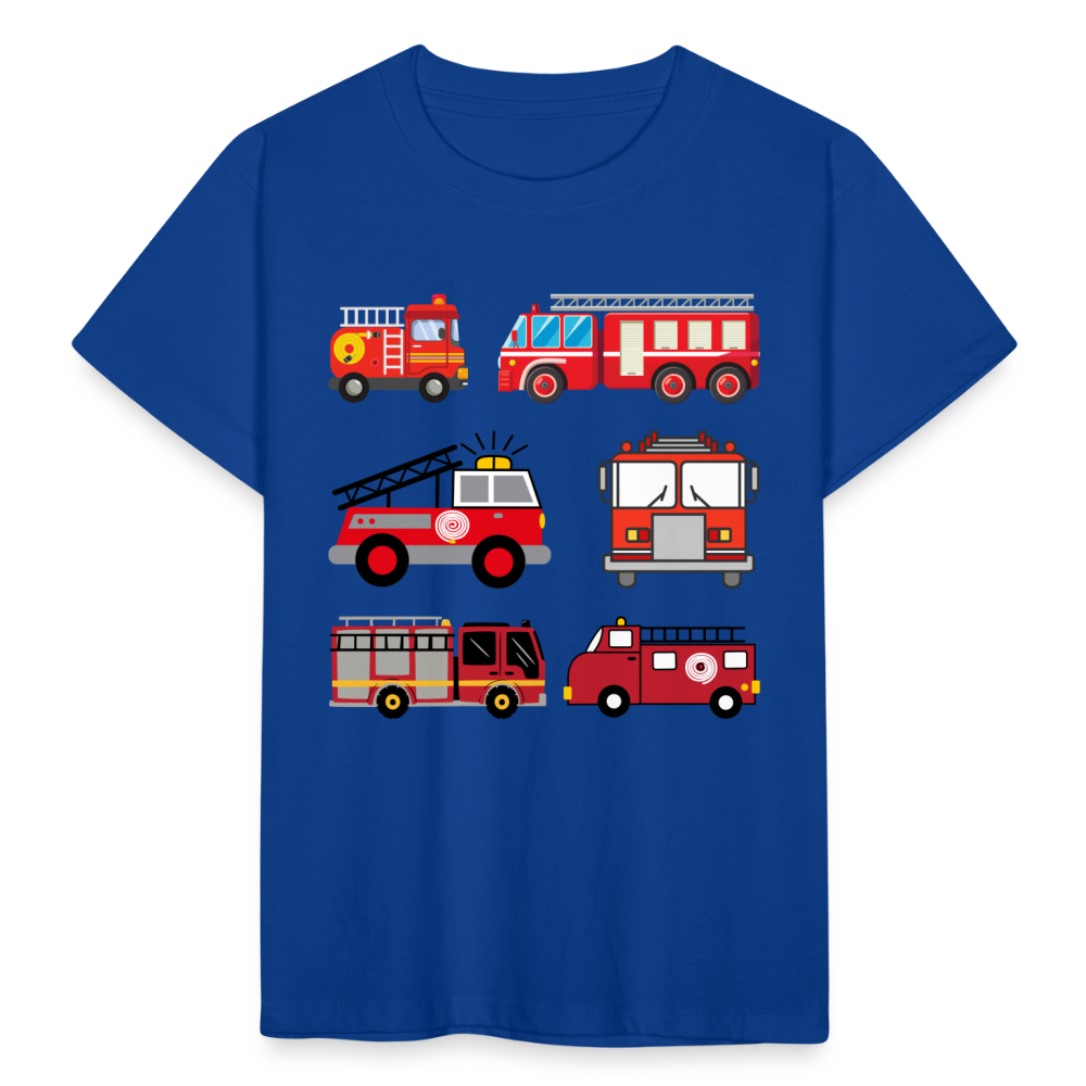 Kinder T-Shirt "6 Feuerwehr Autos" - Royalblau