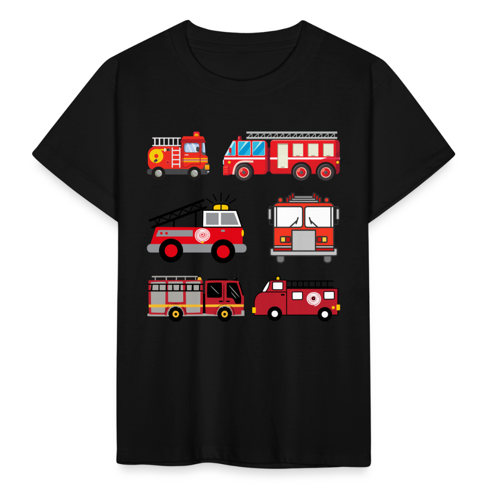 Kinder T-Shirt "6 Feuerwehr Autos" - Schwarz