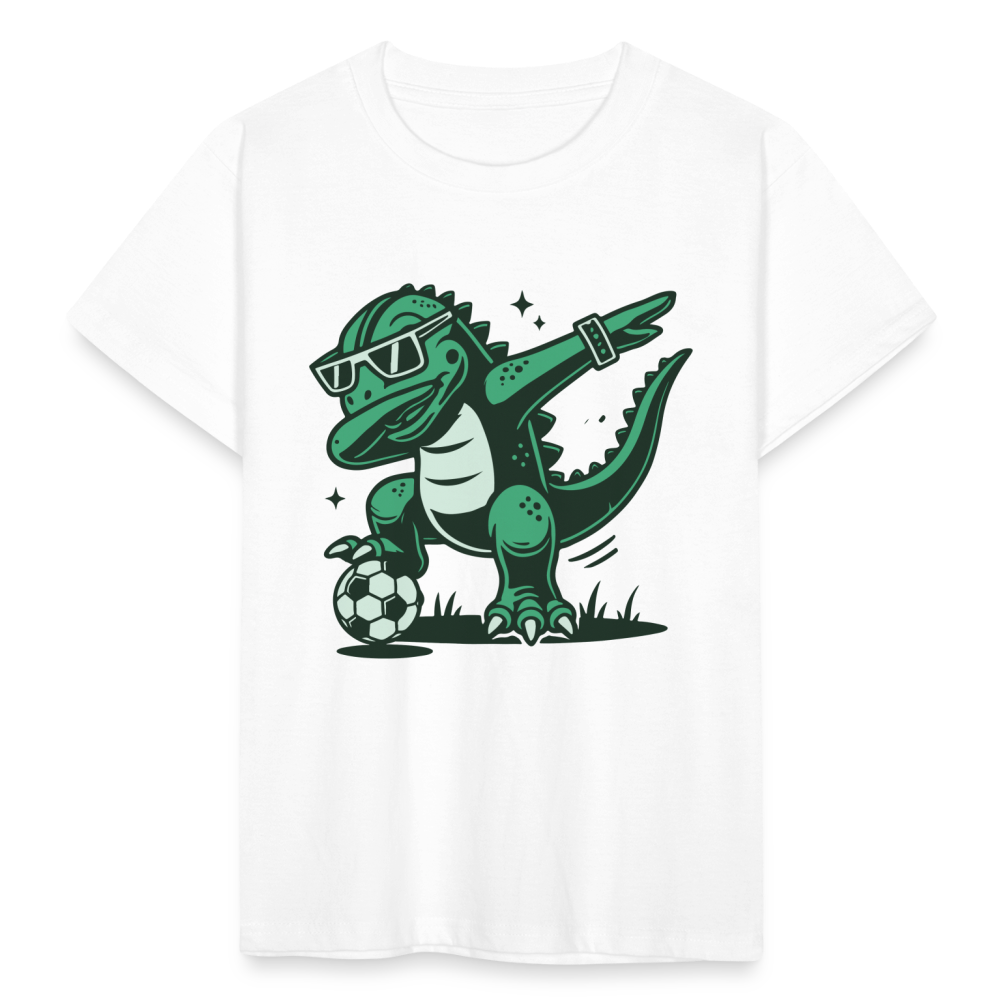 Kinder T-Shirt "Cooler Fußball Dinosaurier" - Weiß