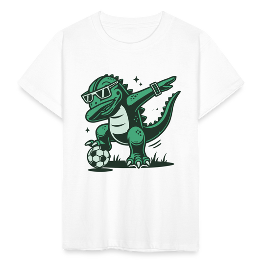 Kinder T-Shirt "Cooler Fußball Dinosaurier" - Weiß