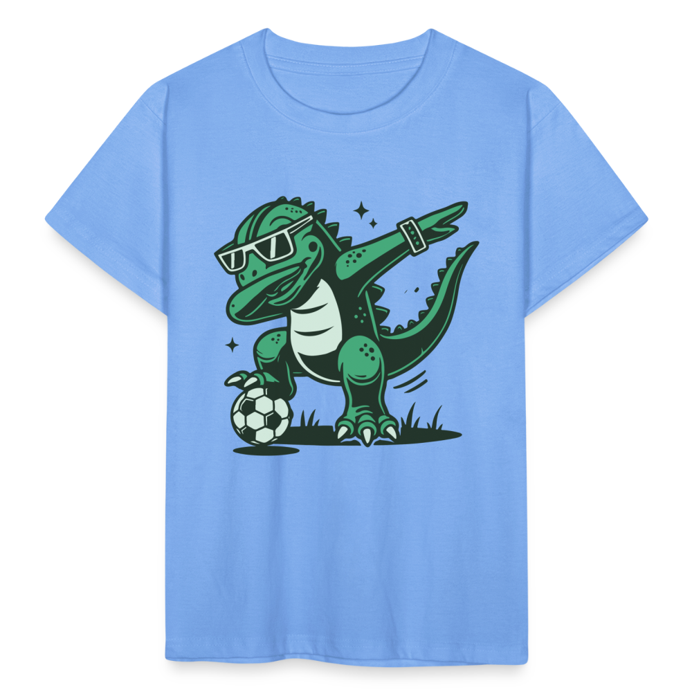 Kinder T-Shirt "Cooler Fußball Dinosaurier" - Himmelblau