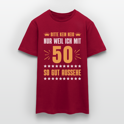 Männer T-Shirt "Bitte kein Neid, nur weil ich mit 50 so gut aussehe" - Ziegelrot