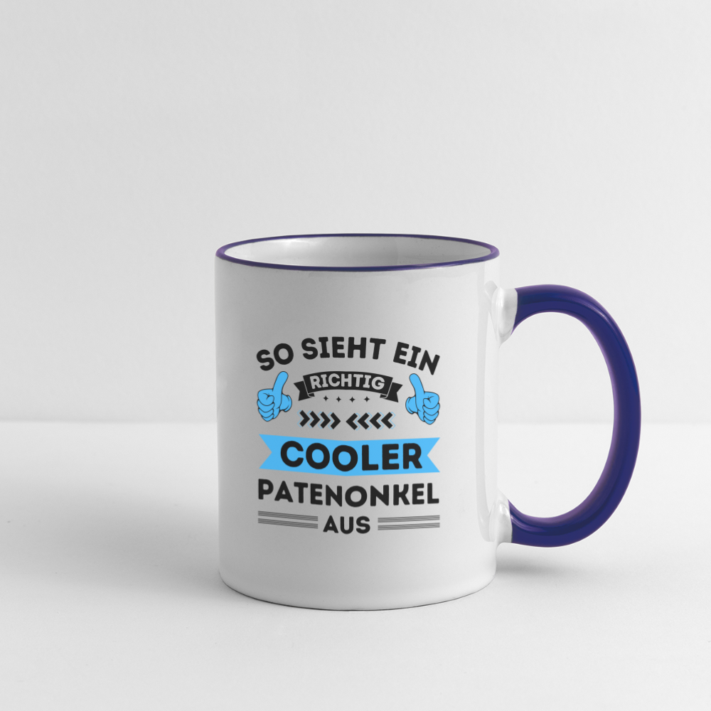 Tasse "So sieht ein richtig cooler Patenonkel aus" - Weiß/Kobaltblau