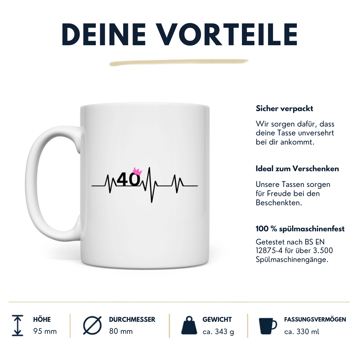 Tasse "40 mit rosa Krone"