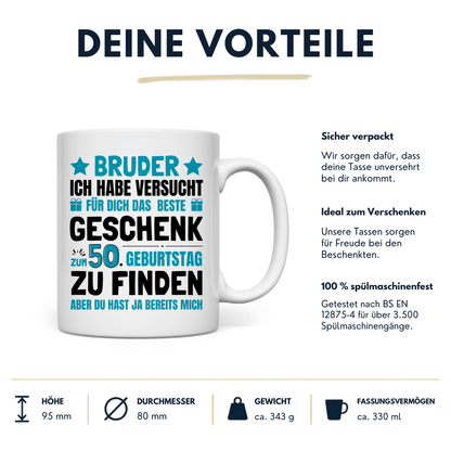 Tasse Bruder 50. Geburtstag Geschenk lustig Vorteile