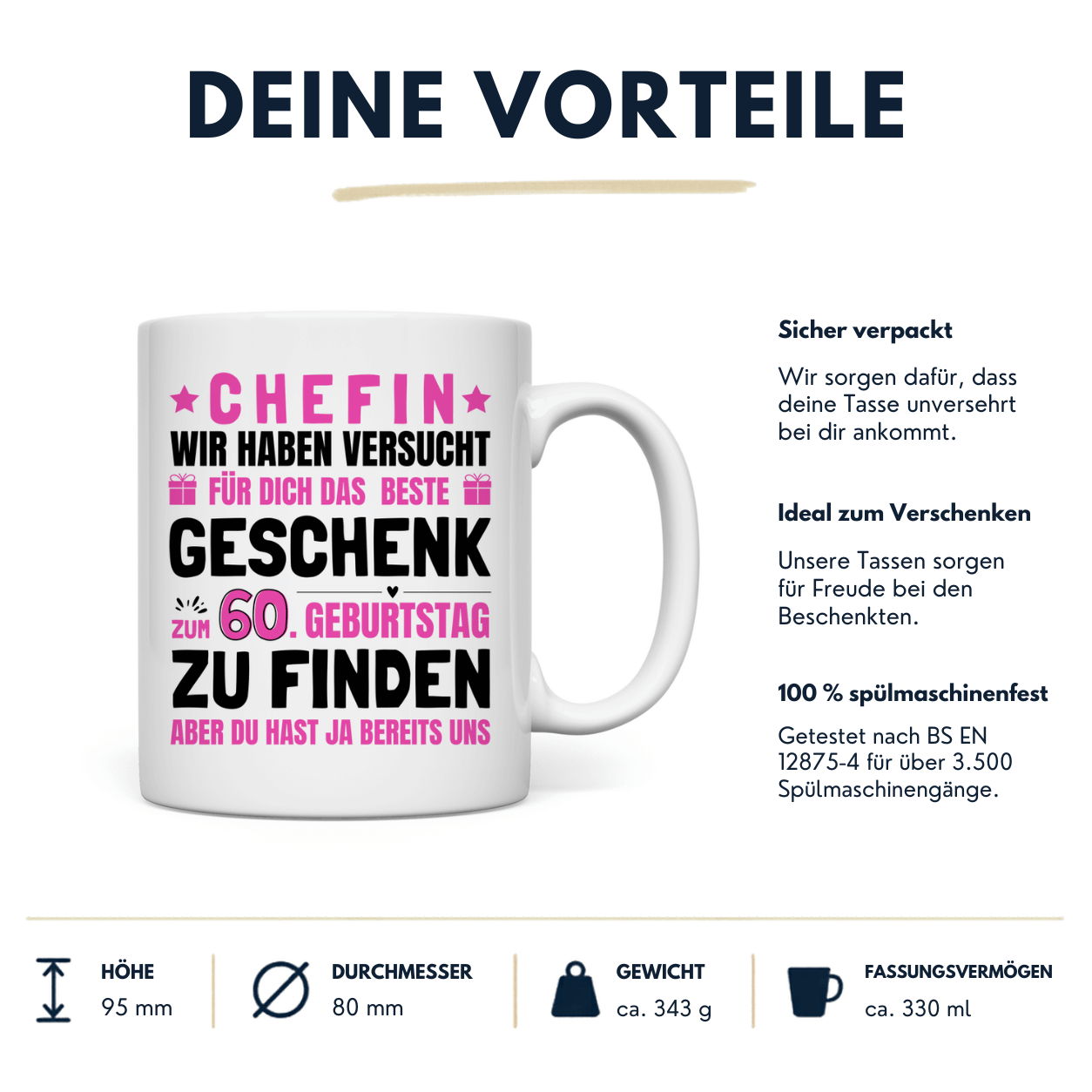 Tasse Chefin 60. Geburtstag Geschenk Vorteile