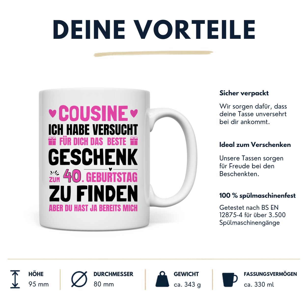 Tasse Cousine 40. Geburtstag Vorteile